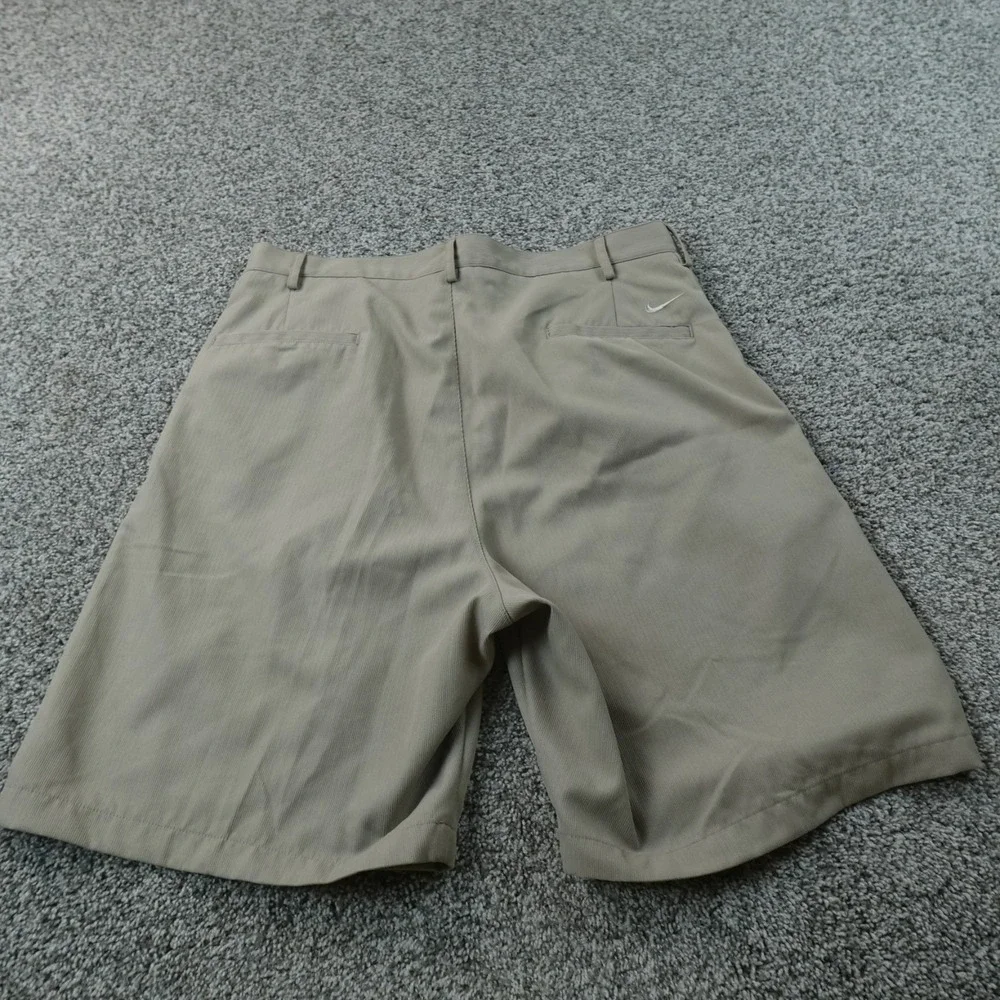 VTG Nike Shorts Mens 34 Beige Tan Brown Khaki Dri Fit Golf Pleated Swoosh Y2K